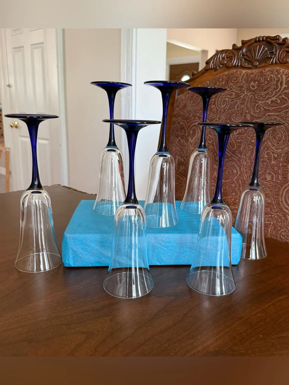 Vintage Luminarc France Cobalt Blue Stem Champagne Flutes - Set of 6 + 1 Spare
